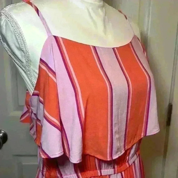 Old Navy Maxi Dress Pink Orange. Adjustable Spaghetti Strap. Layered. Sz Medium - Picture 4 of 10